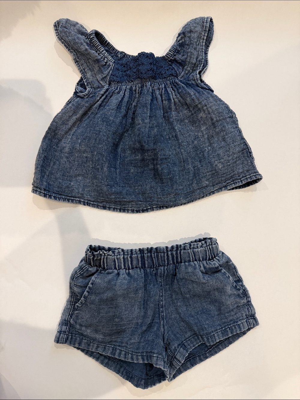 Cat & Jack Washed Blue Denim-Look Tank & Shorts Set